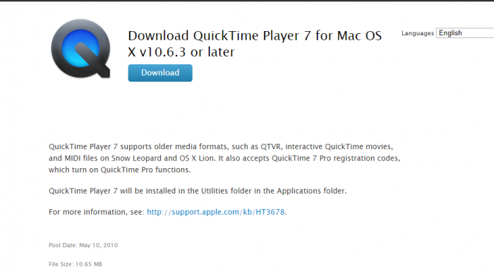 what is the latest version of quicktime for mac